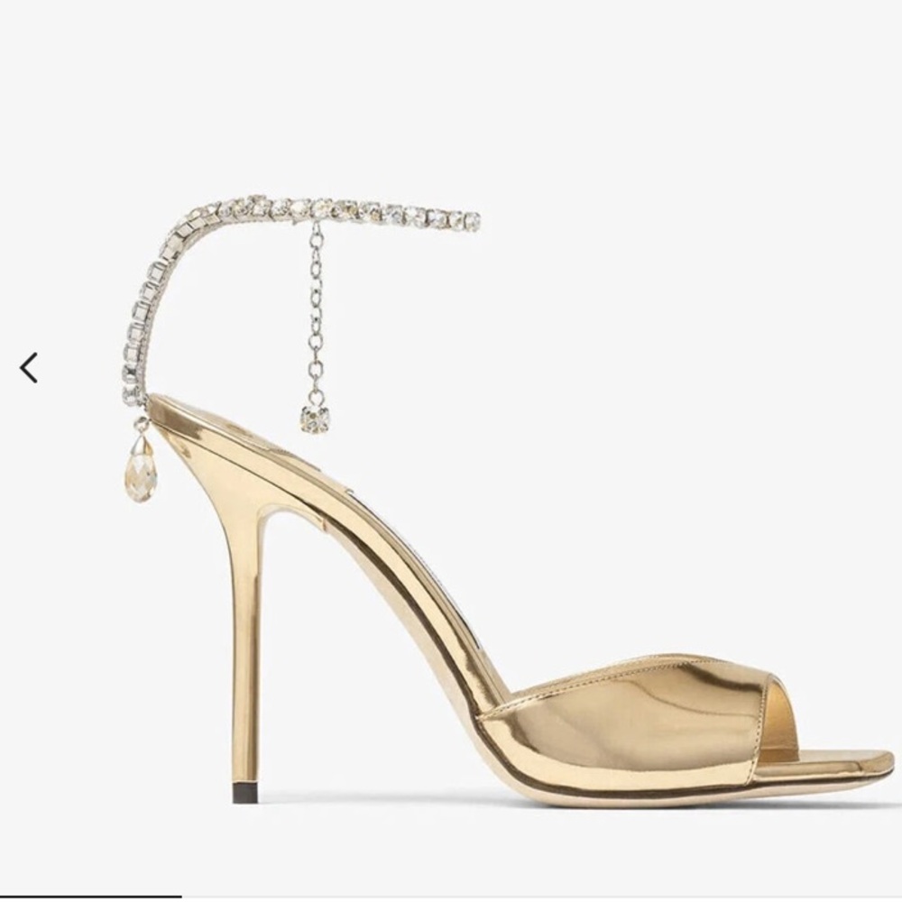 Jimmy Choo Gold Liquid Metal Sandals with Crystal Embellishment